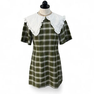 Ghospell Green & White Plaid Babydoll Dress - XS